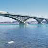 A ponte da Paz sobre o rio Niágara, que une as cidades de Buffalo (EUA) e Fort Erie (Canadá), é inaugurada